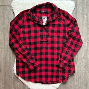 Madewell Buffalo Check Red Black Flannel Popover Top NWT